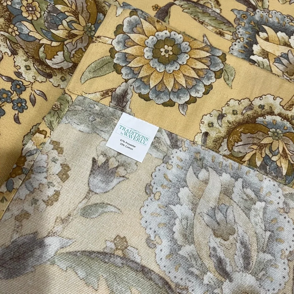 Traditions by‎ Waverly Floral Jacquard Curtain Panel Gold Blue Sage 52x82 Single